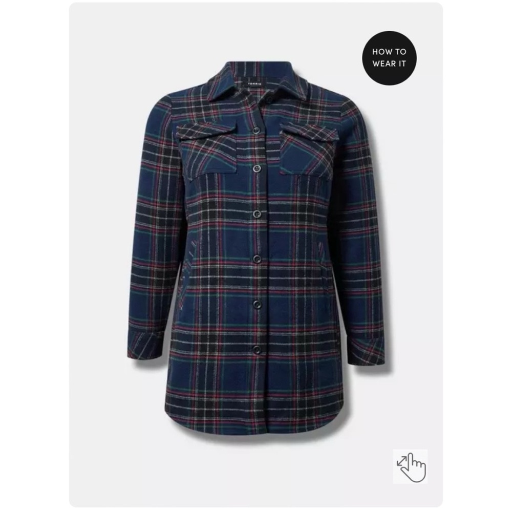 NEW Torrid 3 Cotton Brushed Midi Shacket, May Plaid Peacoat